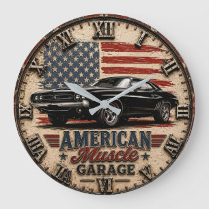 American Muscle Garage Classic Muscle Car Large Clock