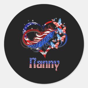American Nanny Heart Butterlfies Patriotic 4th Of Classic Round Sticker