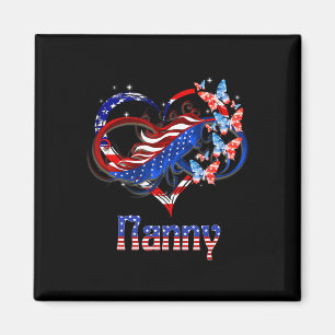 American Nanny Heart Butterlfies Patriotic 4th Of  Magnet