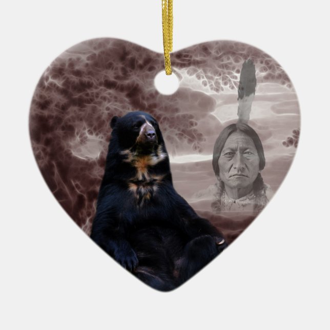 American Native Indian black bear Ceramic Ornament (Front)