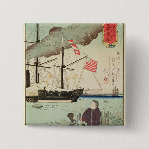 American naval vessel in a Japanese harbour 15 Cm Square Badge