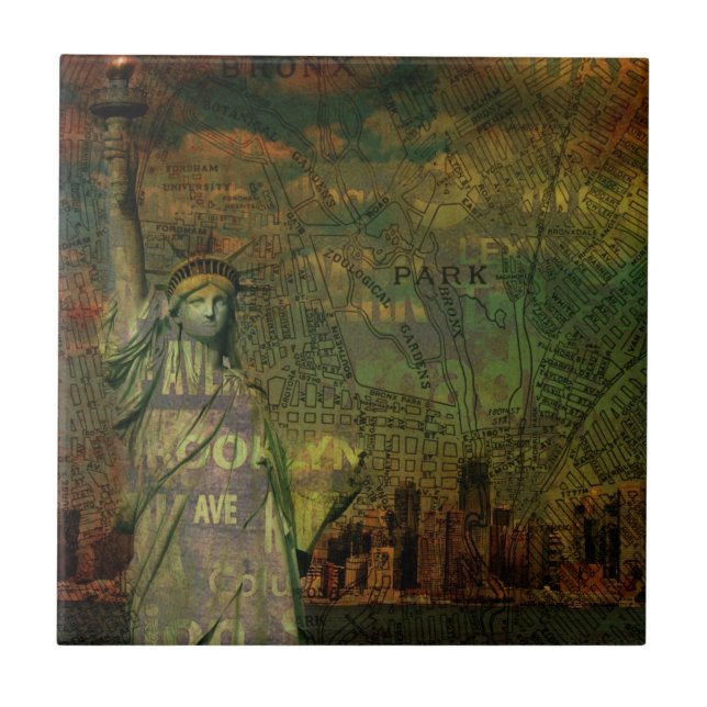 American New York Map Statue Of Liberty Tile (Front)
