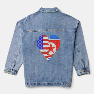 American North Korean Flag Heart Denim Jacket