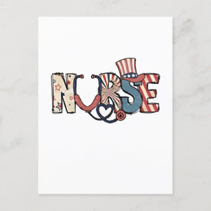 American Nurse 4th of July Patriotic USA Flag Nurs Holiday Postcard