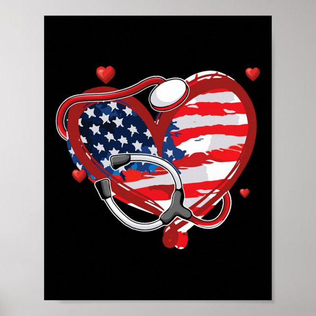 American Nurse 4th Of July Patriotic Usa Flag Nurs Poster (Front)