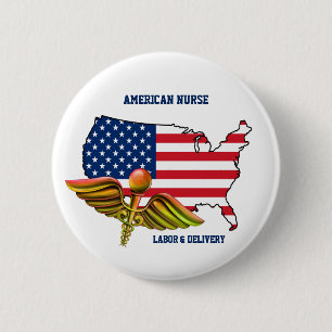 American Nurse Labour & Delivery Patriotic 6 Cm Round Badge