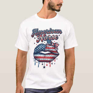 American Nurse Patriotic Lips Vector Shirt Design_