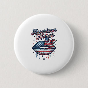 American Nurse Patriotic Lips Vector Shirt Design_ 6 Cm Round Badge