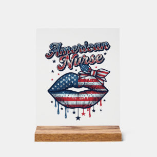 American Nurse Patriotic Lips Vector Shirt Design_ Acrylic Sign
