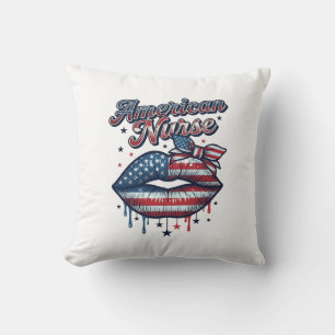 American Nurse Patriotic Lips Vector Shirt Design_ Cushion