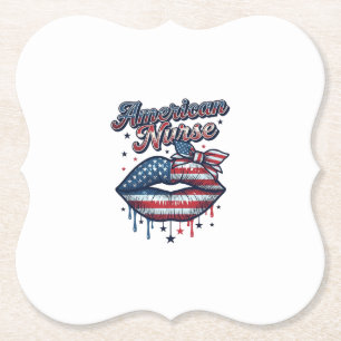 American Nurse Patriotic Lips Vector Shirt Design_ Paper Coaster