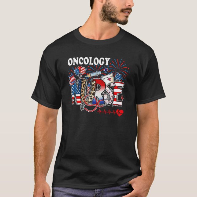 American Oncology Nurse 4th of July Nurse Stethosc T-Shirt (Front)