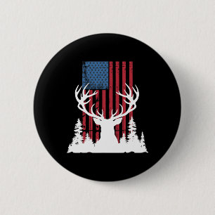 American Outdoors Deer Hunting Silhouette In Woods 6 Cm Round Badge