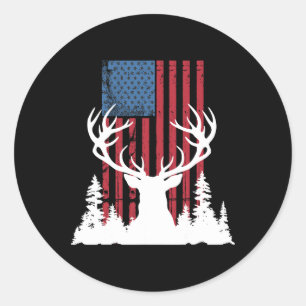 American Outdoors Deer Hunting Silhouette In Woods Classic Round Sticker