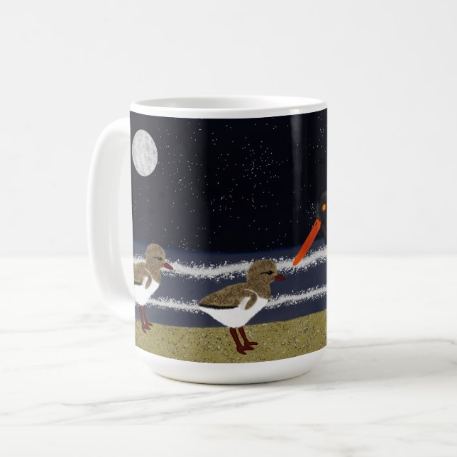American Oystercatcher with chicks at night  Coffee Mug (Front Left)