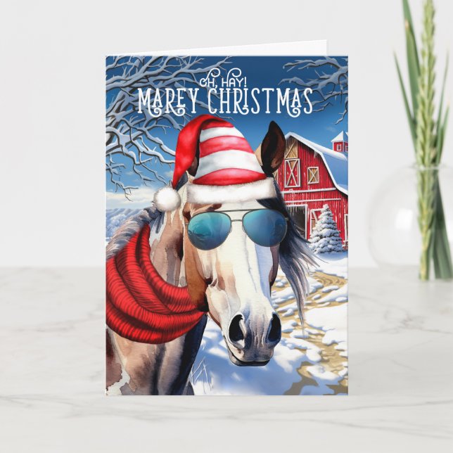 American Paint Horse Funny MAREy Christmas Holiday Card (Front)