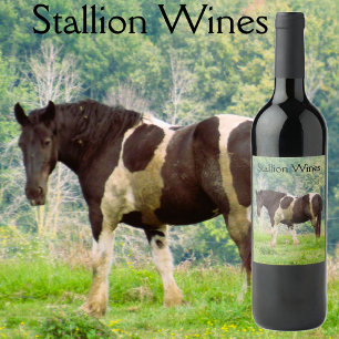 American Painted Horse in a Field  Wine Label