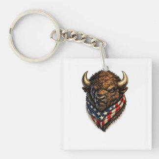 American Patriot Buffalo Head Graphic Key Ring