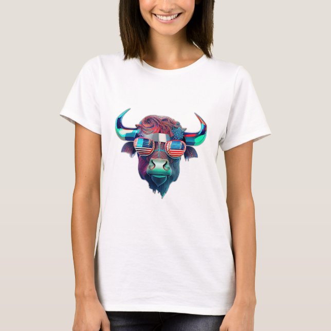 American Patriot Bull Cow Buffalo T-Shirt (Front)