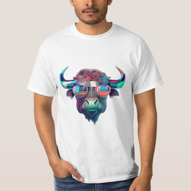 American Patriot Bull Cow Buffalo T-Shirt (Front)