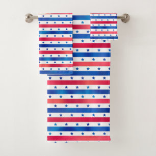 American Patriot Red White Blue Stars Stripes Bath Towel Set