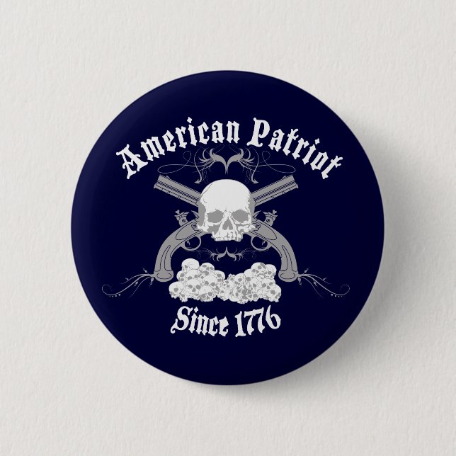 American Patriot Skull 1776 6 Cm Round Badge (Front)