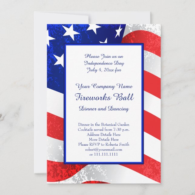 American Patriot US Flag July 4th Inviations Invitation (Back)