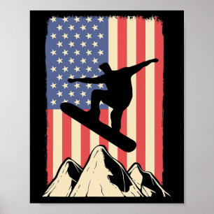 American Patriot Usa Snowboarder Backcountry Snowb Poster