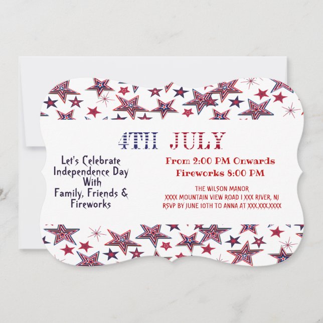 American Patriotic 4th July Stars Party Invitation (Front)