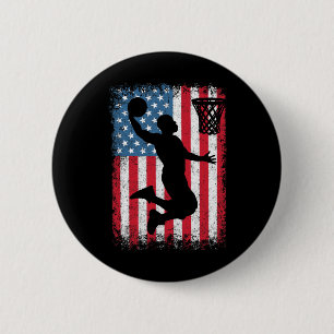 American Patriotic Bysketbyll 4th Of July Us Flag  6 Cm Round Badge