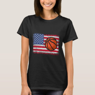 American Patriotic Bysketbyll 4th Of July Us Flag T-Shirt
