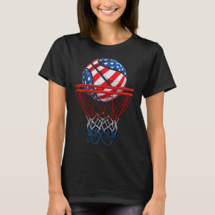 American Patriotic Bysketbyll 4th Of July Us Flag  T-Shirt