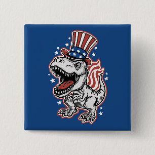 American Patriotic Dinosaur 15 Cm Square Badge