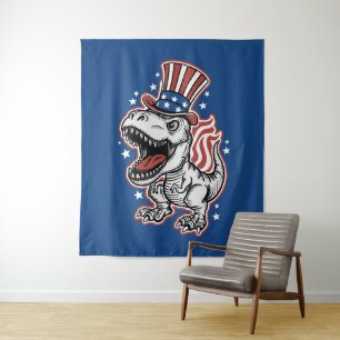 American Patriotic Dinosaur Tapestry
