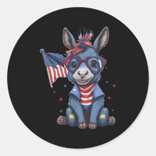American Patriotic Donkey Glasses Usa Flag 4Th Of Classic Round Sticker