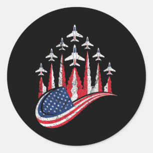 American Patriotic Fighter Jets Usa Flag 4th Of Ju Classic Round Sticker