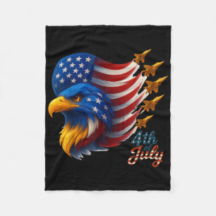 American Patriotic Fighter Jets Usa Flag Eagle 4th Fleece Blanket