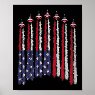 American Patriotic Fighter Jets Usa Flag Waving 4t Poster