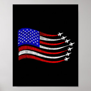 American Patriotic Fighter Jets Usa Flag Waving 4t Poster
