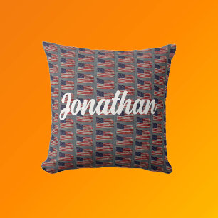 American Patriotic Flag Art Your Name White Text Cushion