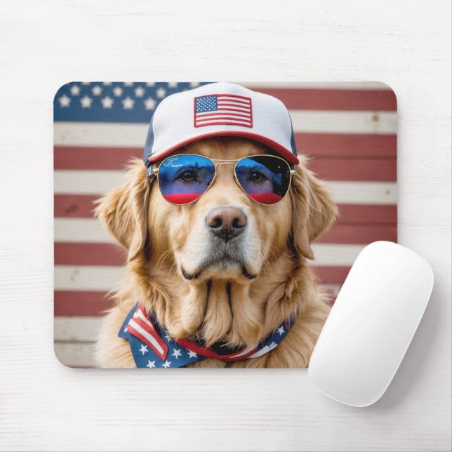 American Patriotic Golden Retriever Mouse Pad (With Mouse)