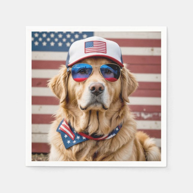 American Patriotic Golden Retriever Napkin (Front)