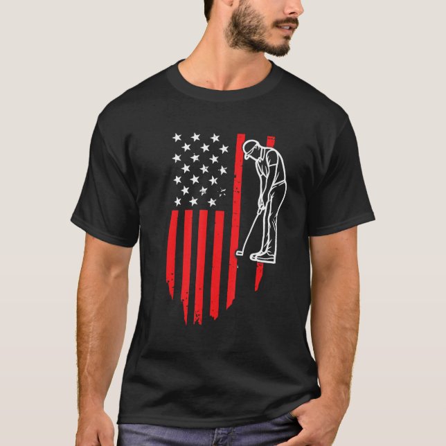 American Patriotic Golfer Usa Flag Retro Golf T-Shirt (Front)