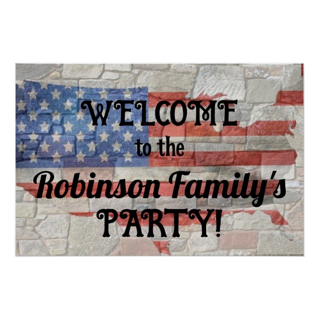 American Patriotic Map Flag Wall Calligraphy Text  Poster (Front)