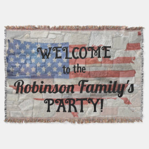 American Patriotic Map Flag Wall Calligraphy Text Throw Blanket