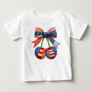 American Patriotic Patchwork Cherries with Bow Baby T-Shirt