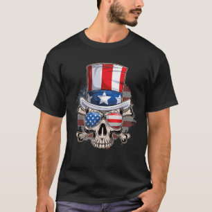 American Patriotic Skull 4th of July USA Flag Men T-Shirt
