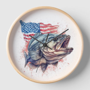 American Patriotic Sports Fisherman Wall Clock