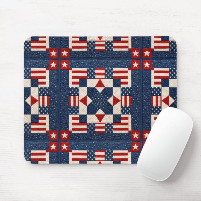 American Patriotic Star Spangled Quilt Mouse Pad (With Mouse)