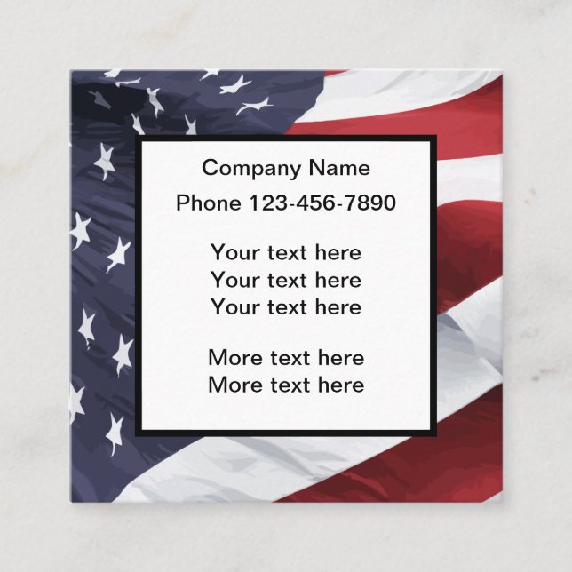 American Patriotic Stars And Stripes Square Business Card (Front)